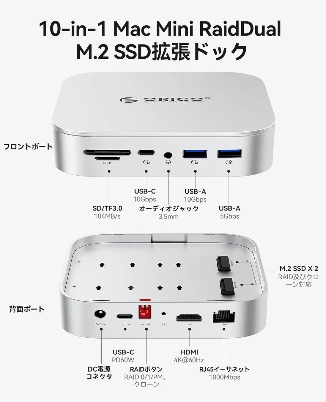 ORICO MR10の豊富なポートとM.2 SSDスロット