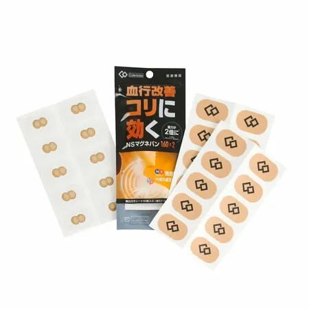 鎮痛パッチの製品写真です。パッケージとパッチシートが写っています。