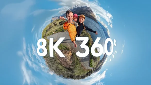 山と湖の風景を捉えた8K 360度パノラマ画像