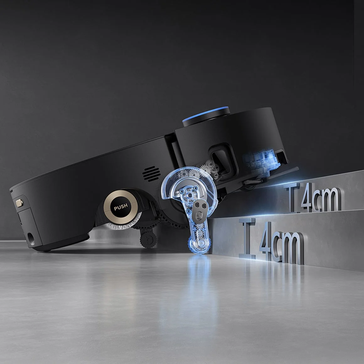 ロボット掃除機が段差を乗り越える様子