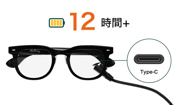 Halliday AIグラスの充電と駆動時間を示す画像