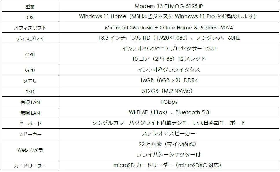 製品の主な仕様