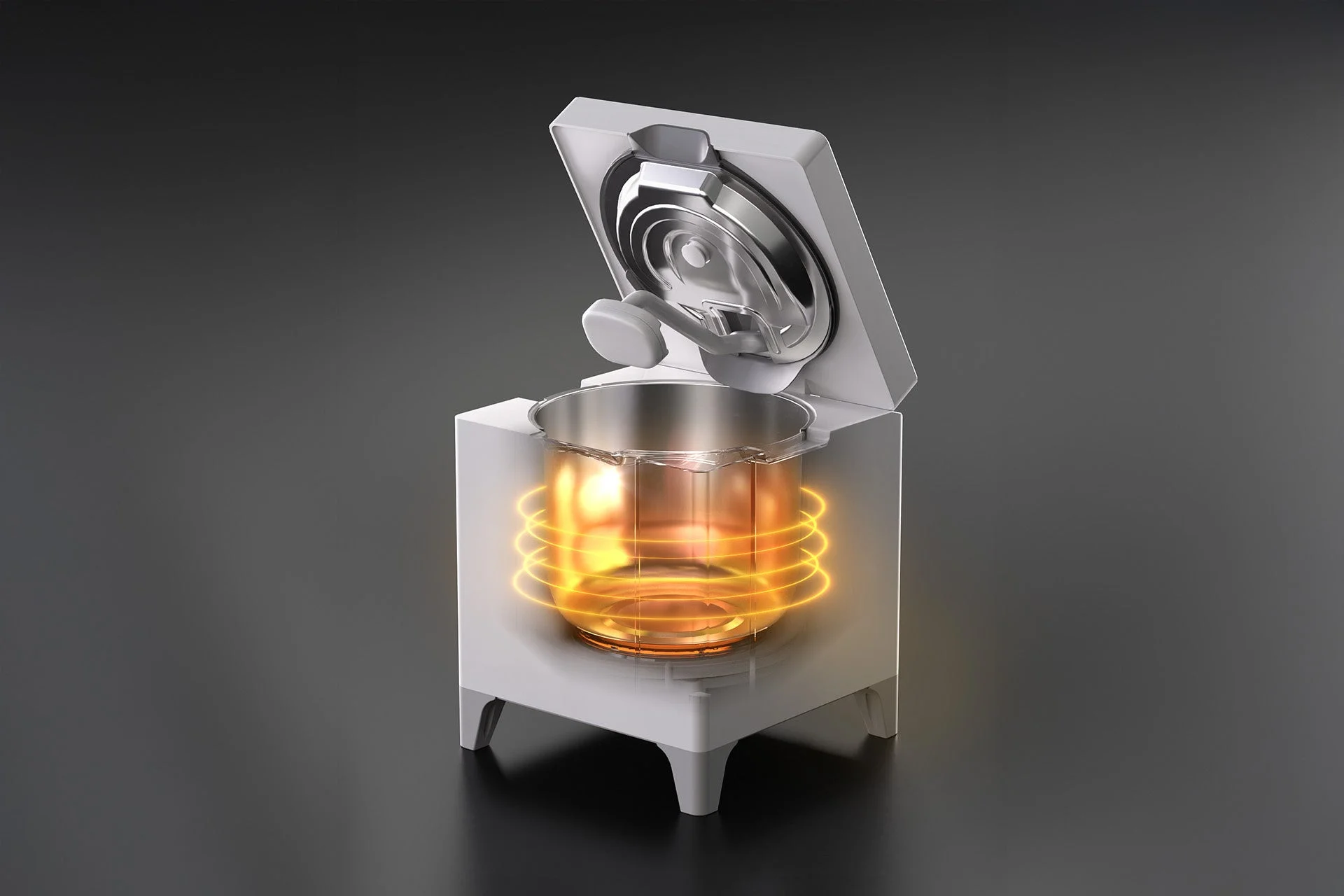 加熱中の炊飯器の内部構造を示す画像