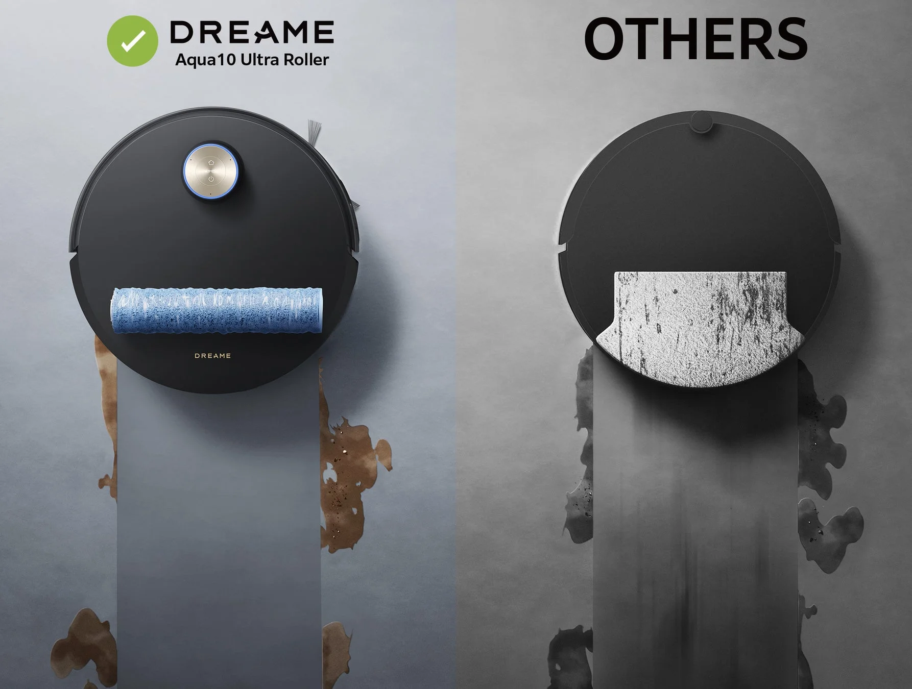 ロボット掃除機が壁際まで清掃する比較画像