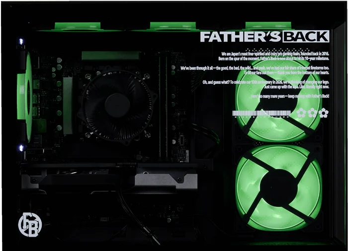 父ノ背中 コラボゲーミングPC 内部とロゴ
