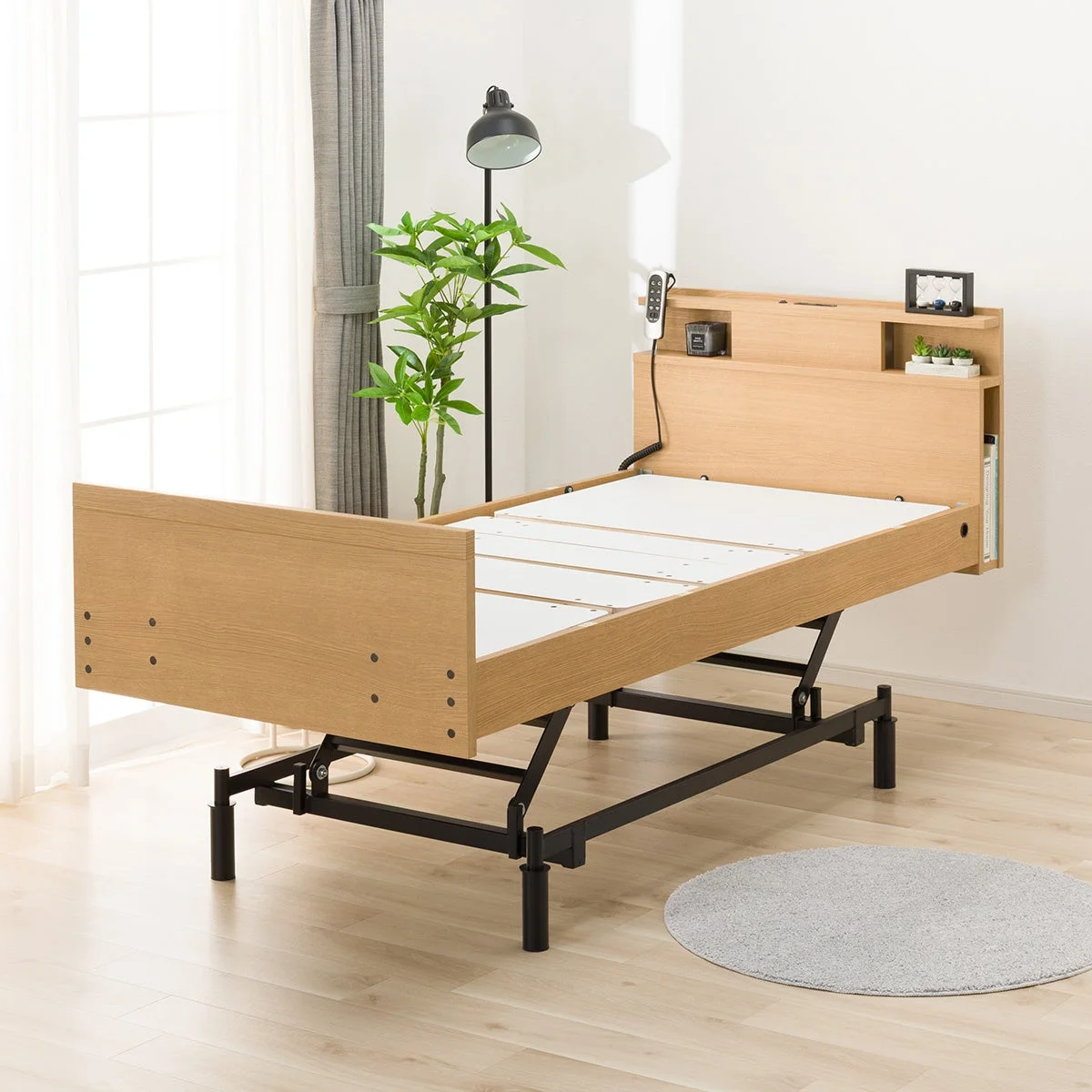 NS004(棚・USB・コンセント・サイド収納・LED照明付き)3モーター電動ベッド