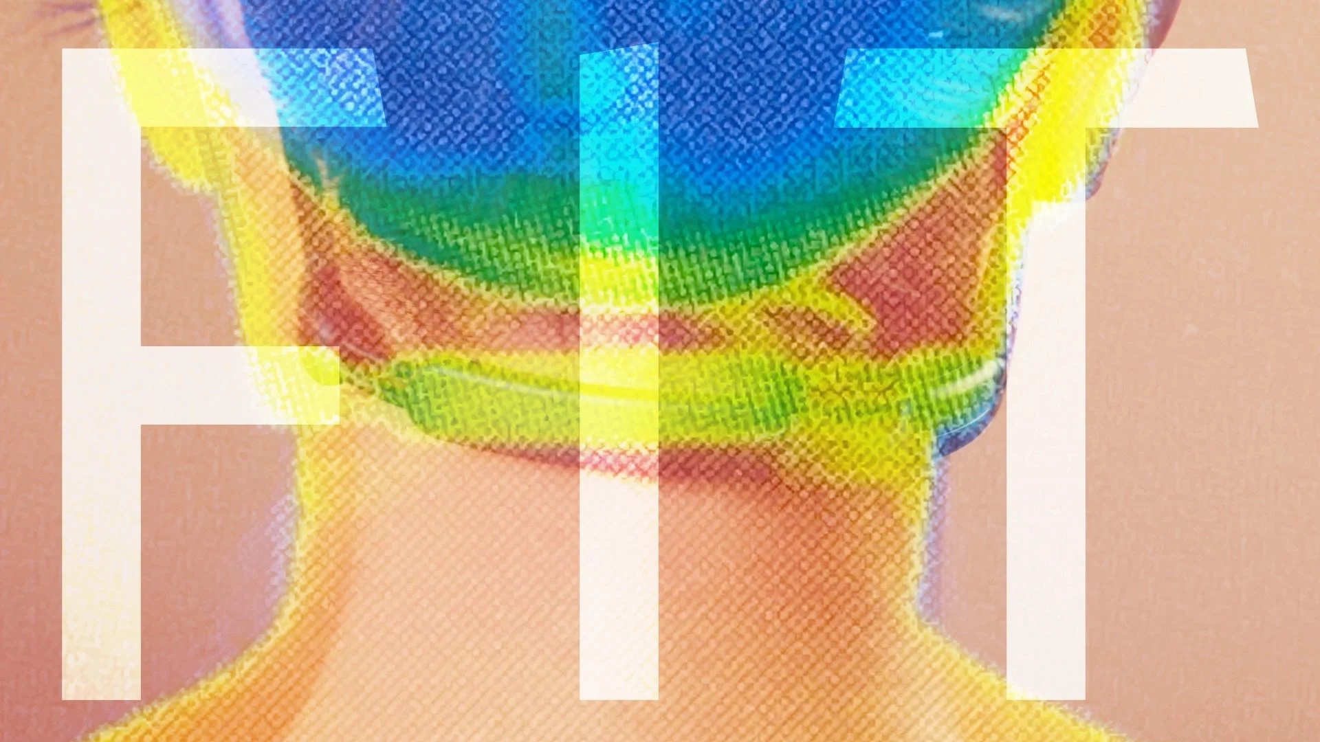 人物の首から頭部にかけてのサーモグラフィーのような画像に、「FIT」という文字。