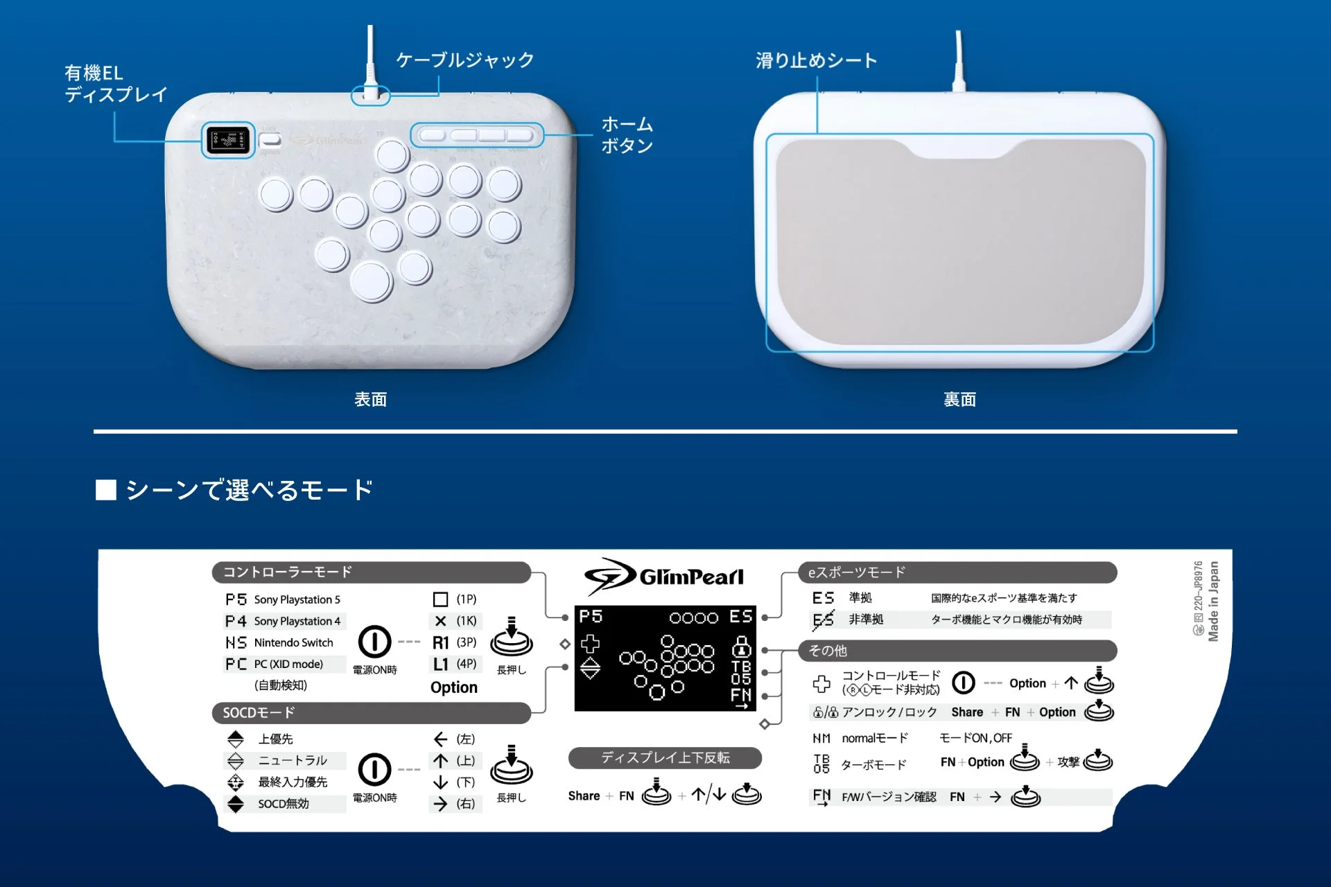 GlimPearlの有機ELディスプレイとモード