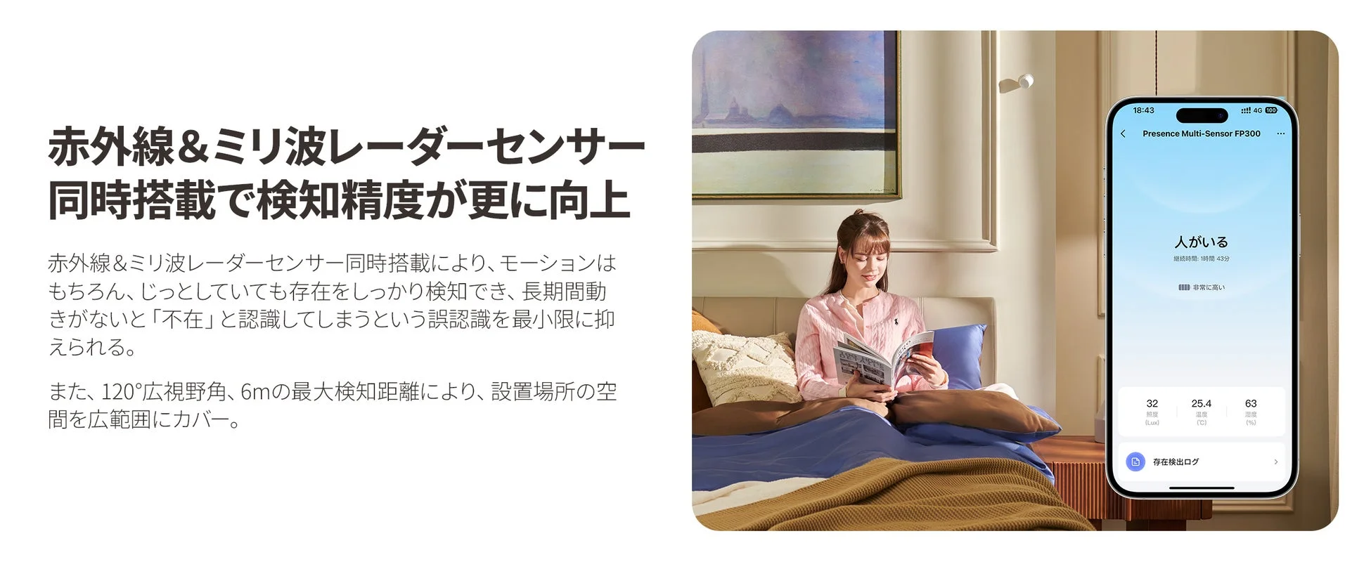 最大6メートル・120°の広範囲をカバー