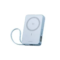 モバイルバッテリー、ワイヤレス充電、Qi充電、ポータブル充電器、ガジェット、電子機器、UGREEN、ブルー、デジタル表示、ストラップ付き