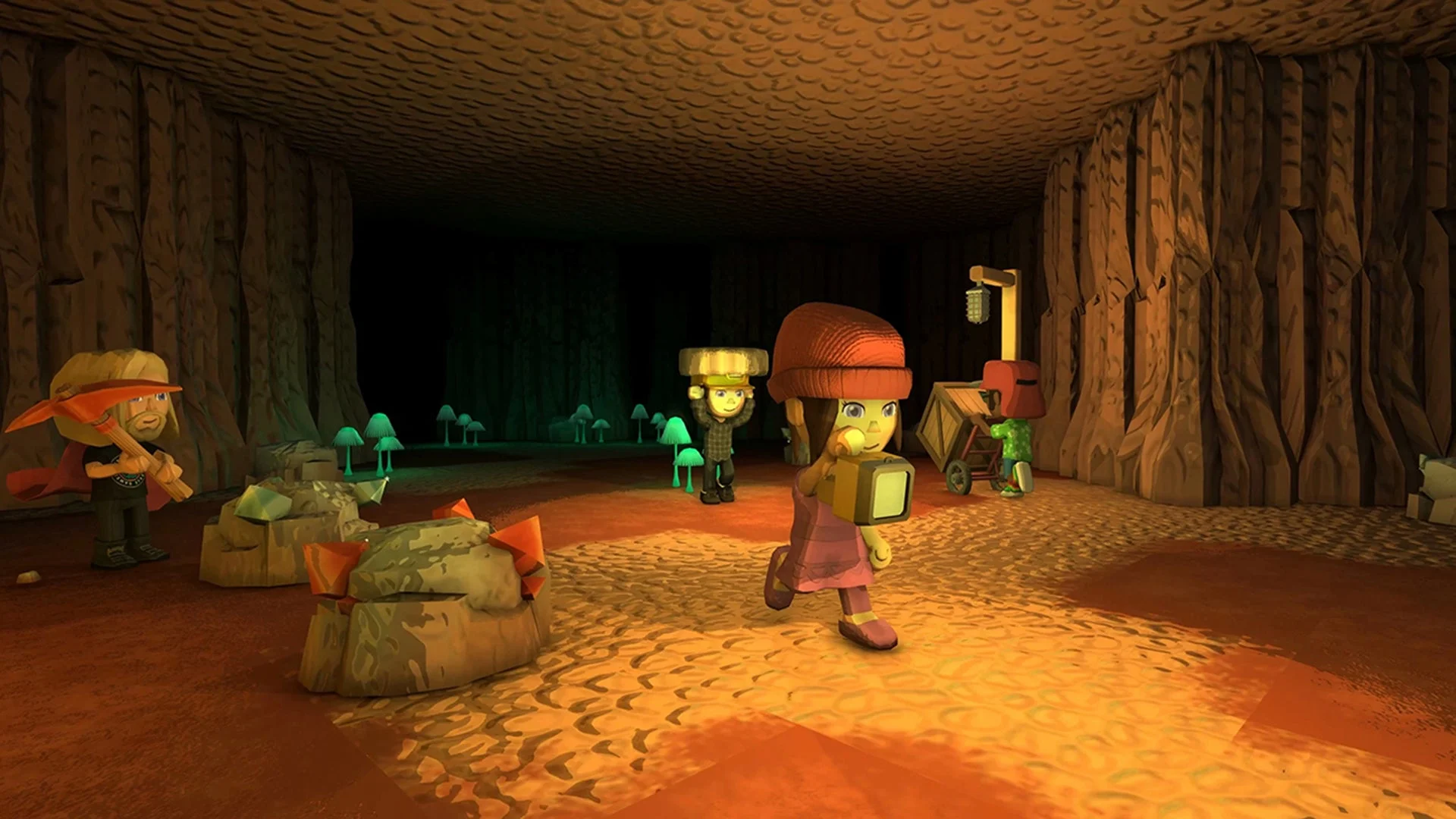 地下の洞窟を探検して鉱石を採掘