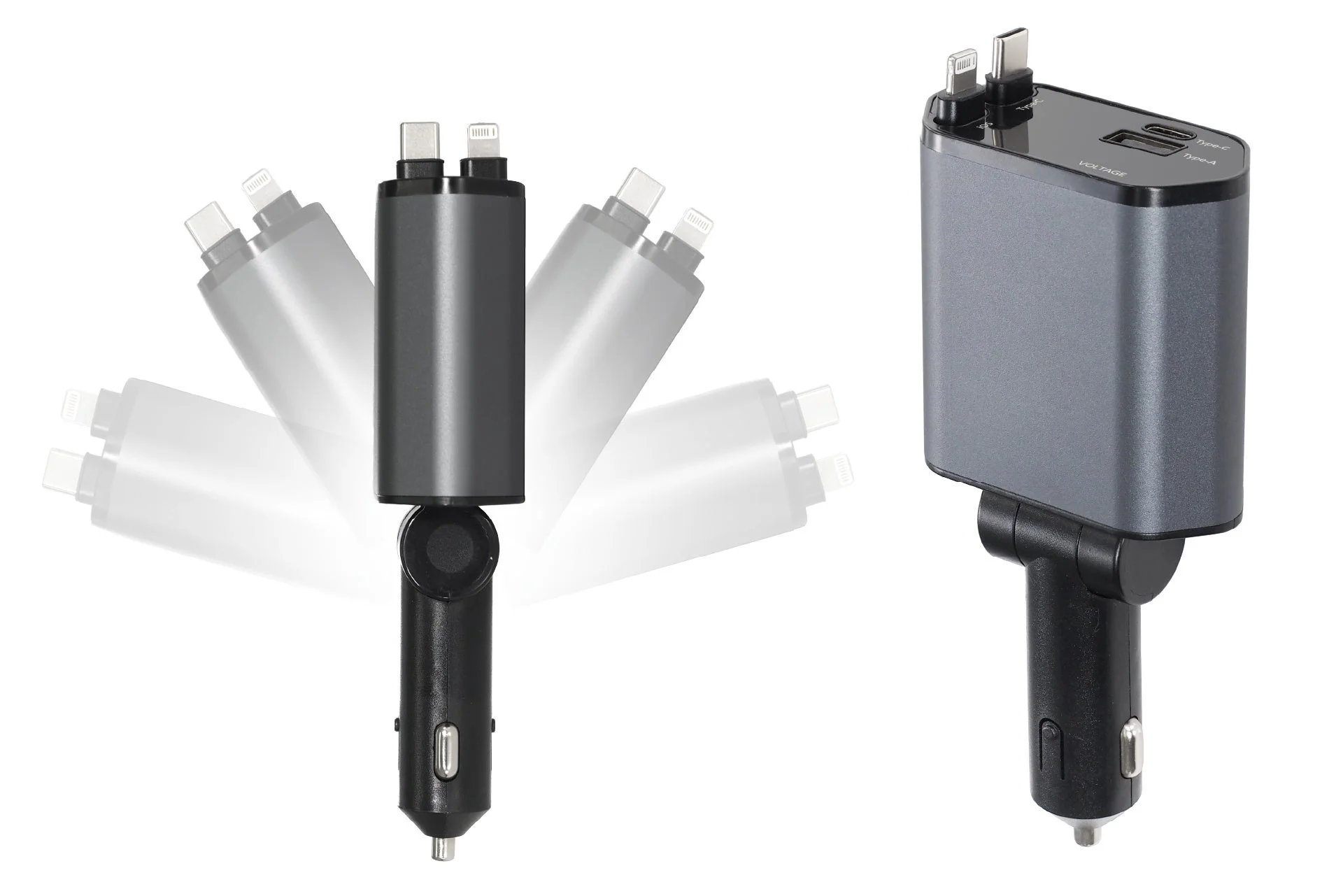 巻き取り式4IN1カーチャージャー