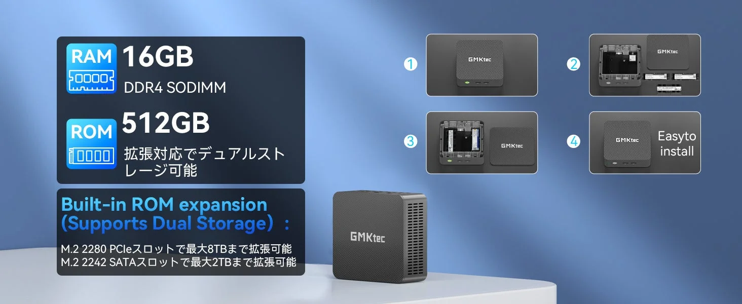GMKtec製ミニPCのスペックとストレージ拡張性