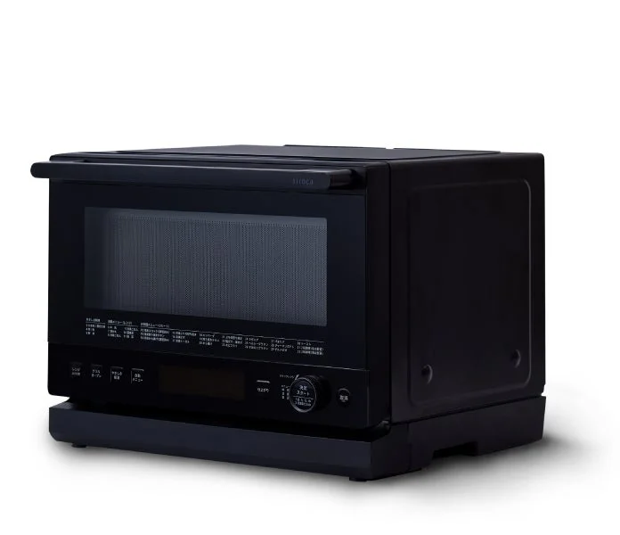 黒色のコンパクトなオーブンレンジ
