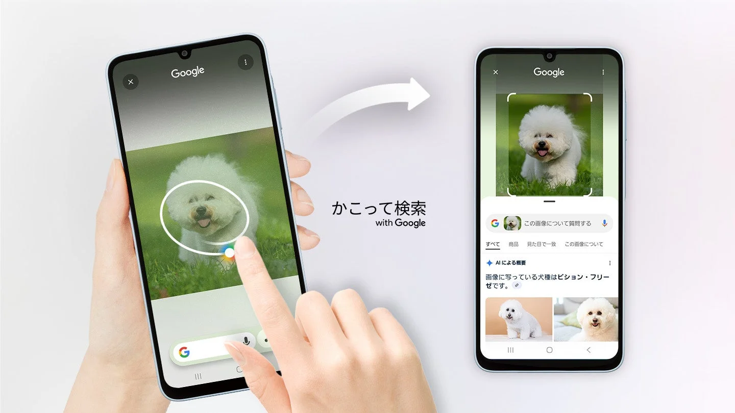 Googleの「かこって検索」機能で犬種を検索している様子