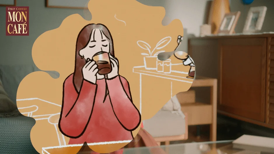 女性が温かいコーヒーを飲むイラスト