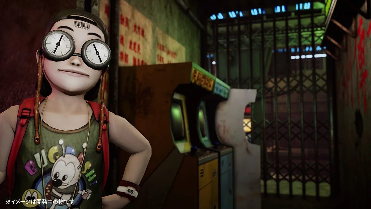 キャップと特徴的な時計型ゴーグルを身につけた少女