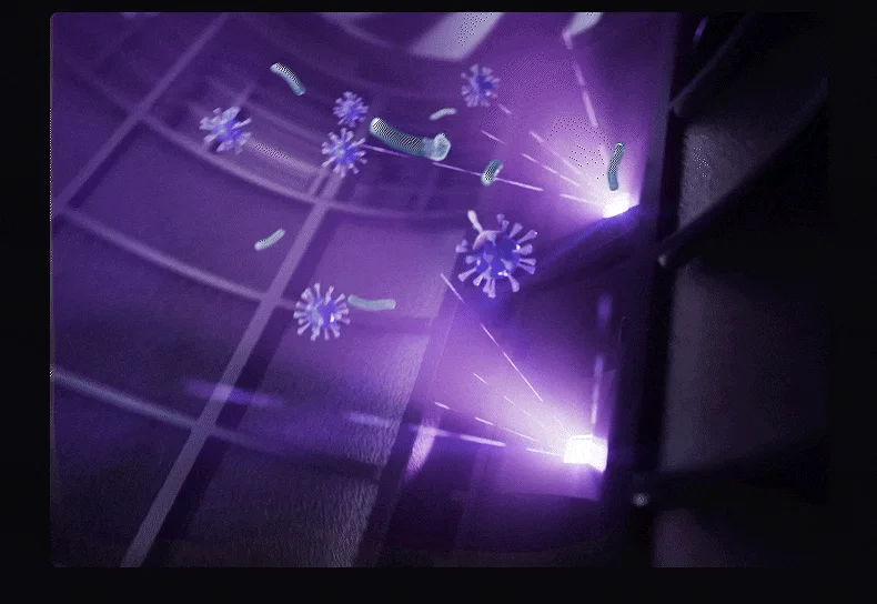 紫色の光線でウイルスやバクテリアを除菌するイメージ