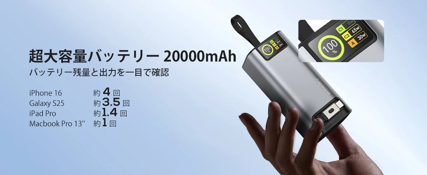 20000mAh大容量モバイルバッテリー