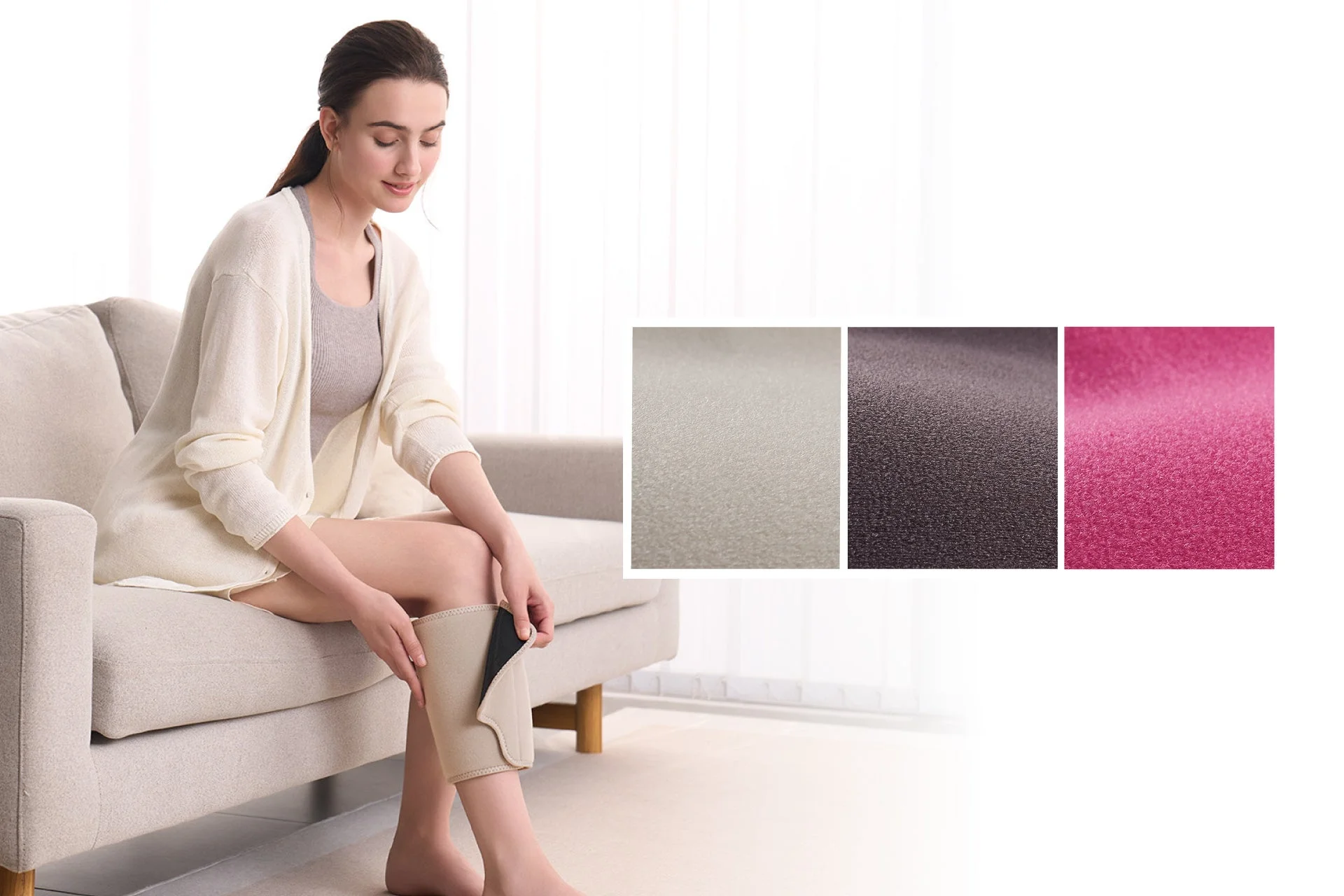 ソファでフットケアを使用する女性