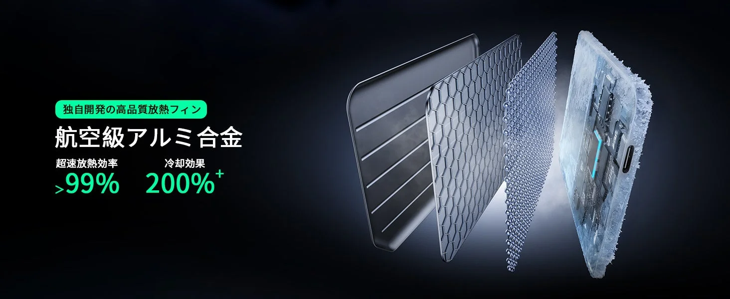 独自開発の高品質放熱フィンと航空級アルミ合金を使用した冷却技術