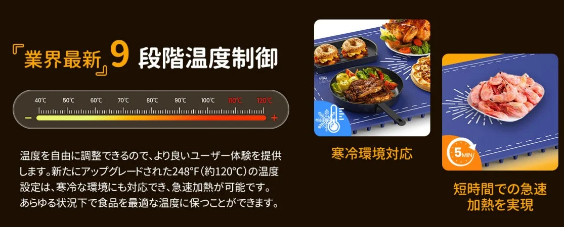 9段階温度調整と10秒急速加熱