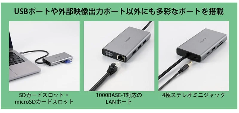 USB機器の増設や外部映像出力のほかにも、多彩なポートを搭載