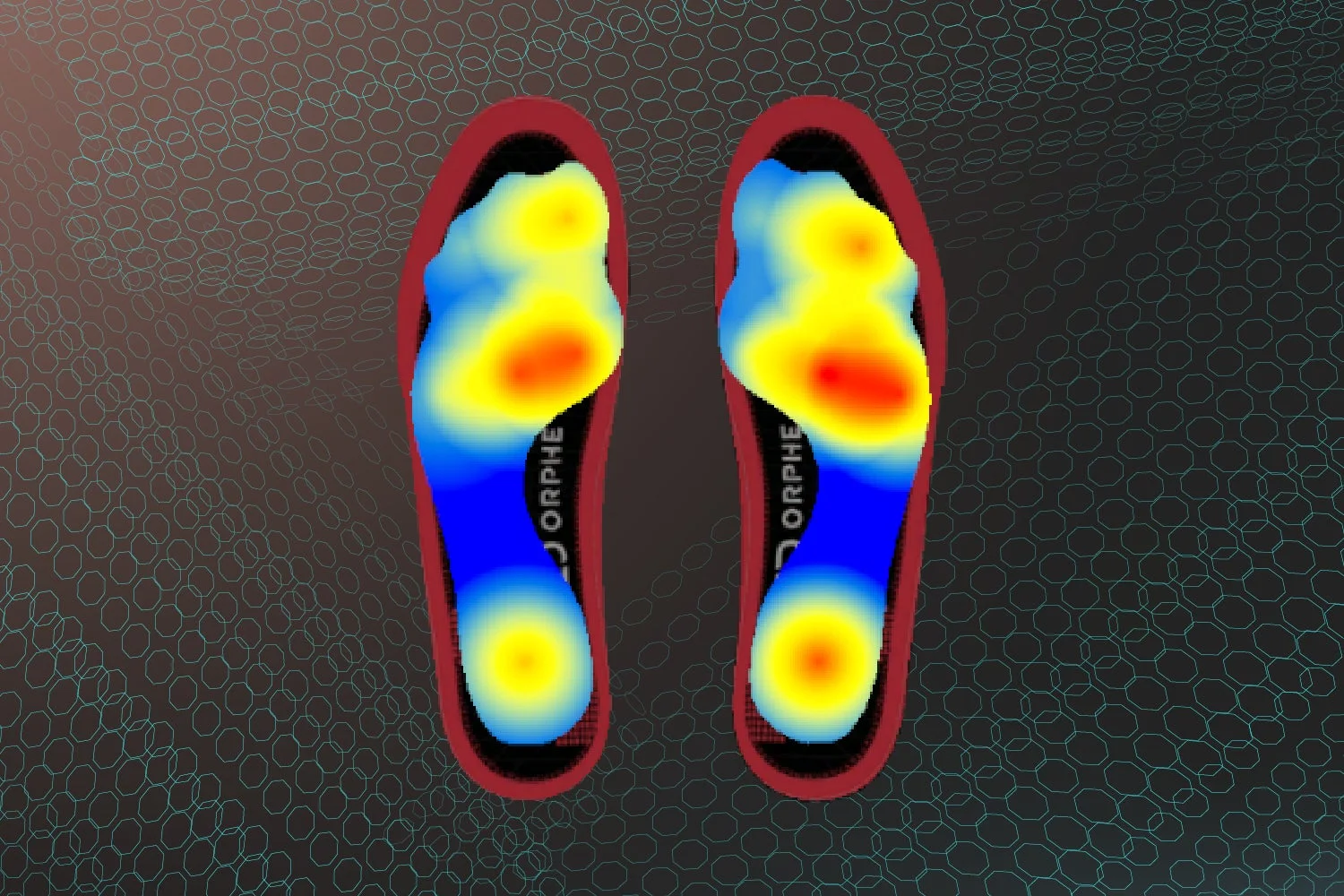 足の裏の圧力分布を色で示したヒートマップ