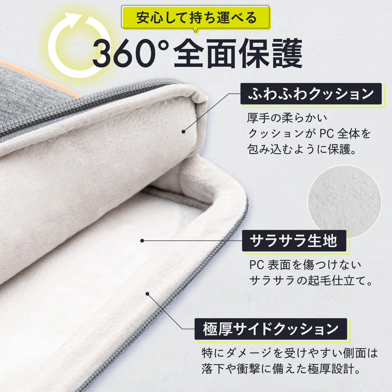安心して持ち運べる360°全面保護