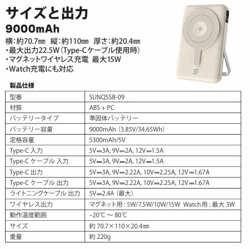 SUNQSSB-09 製品仕様