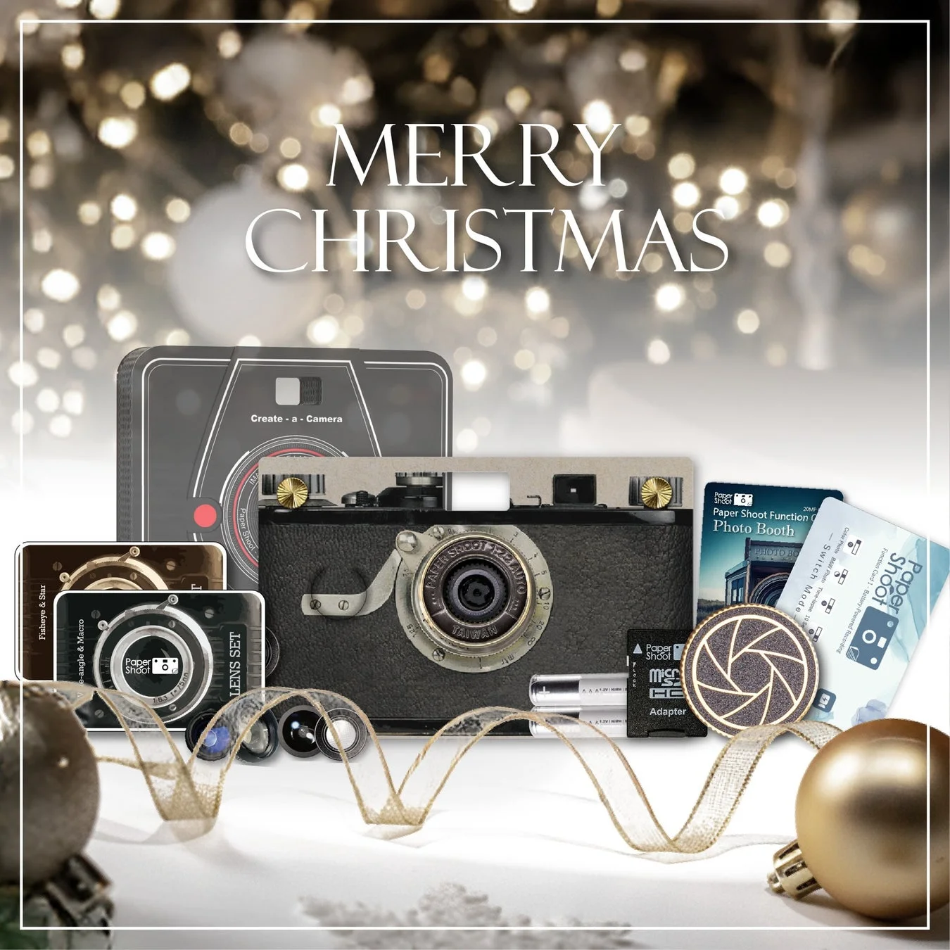 クリスマスをテーマにしたカメラ関連製品のプロモーション画像