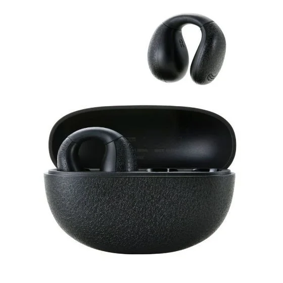 黒いワイヤレスイヤホンと充電ケースの画像