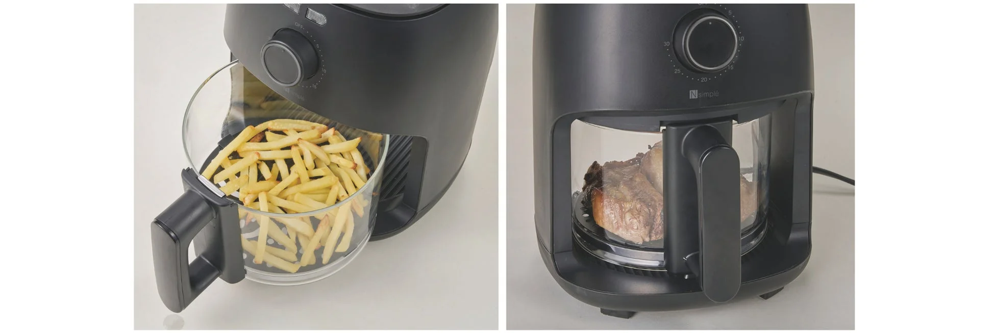 調理中のフライドポテトと肉