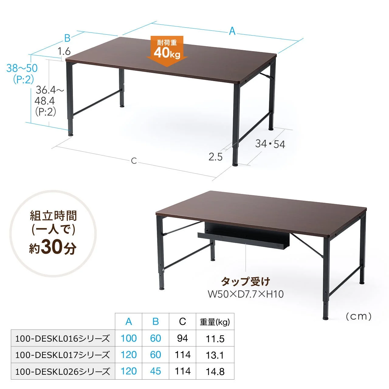 耐荷重40kgの組立式デスクの製品情報