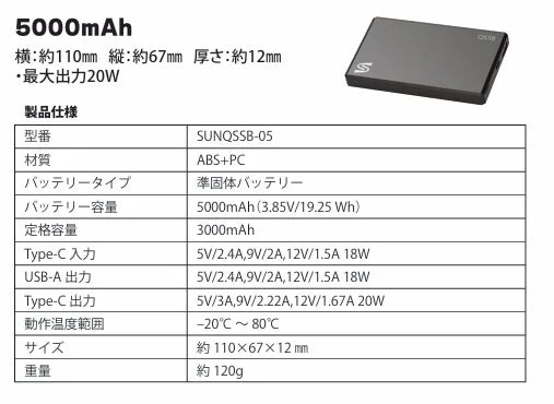 SUNQSSB-05 製品仕様