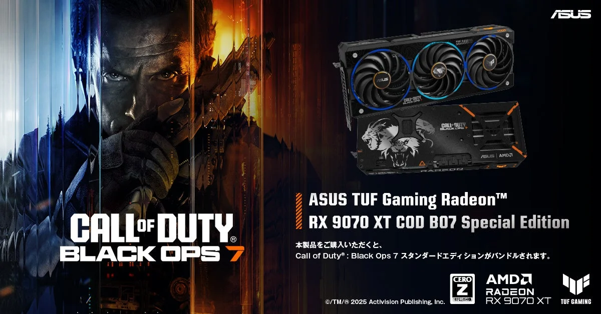 ASUS、『Call of Duty: Black Ops 7』コラボの数量限定グラフィックボード「TUF Gaming Radeon RX 9070 XT COD BO7 Special Edition」を発売