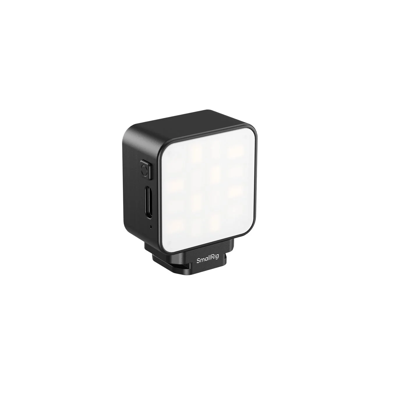 白背景に置かれた、黒い小型のLEDライト