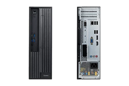 iiyama製スリム型デスクトップPCの前面と背面