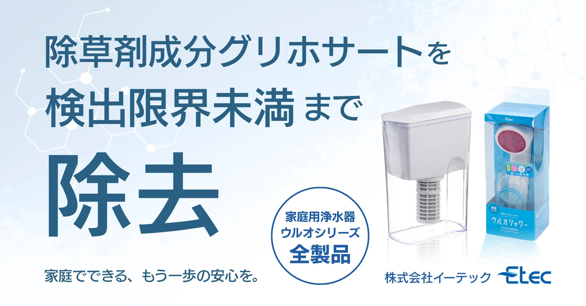 水道水の不安、もう手放しませんか？浄水器「ウルオ」シリーズが除草剤成分グリホサートを検出限界未満まで除去を実証！