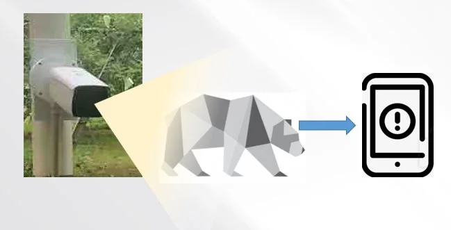 センサーが熊を検知し、その情報がスマートフォンに警告として通知されるシステム