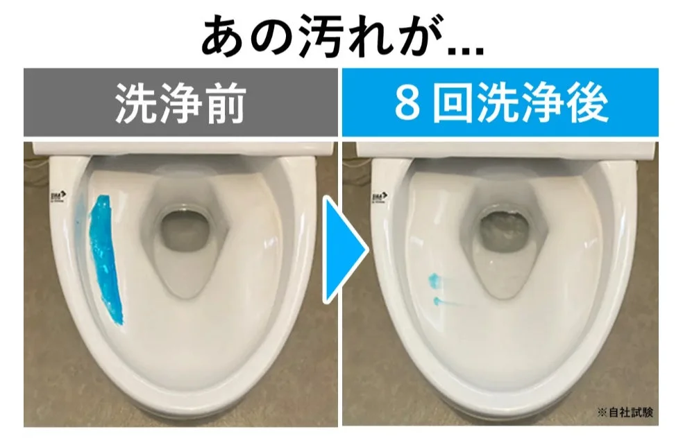 トイレ洗浄試験:洗浄前と8回洗浄後