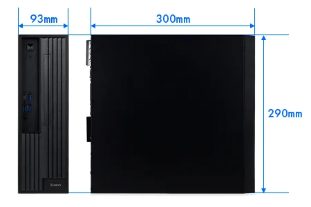 iiyama製スリム型デスクトップPCケースの寸法図