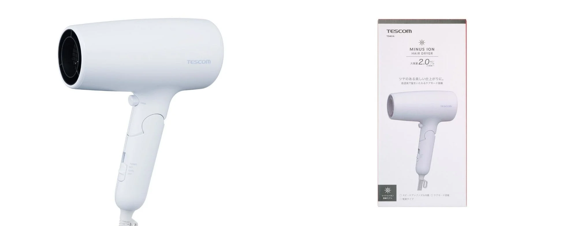 マイナスイオンヘアドライヤーTD461A製品パッケージ