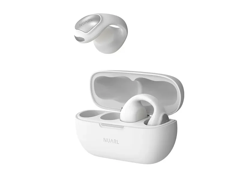 ワイヤレスイヤホン、イヤホン、充電ケース、白、オーディオ機器、ガジェット、NUARL、耳掛け式、ホワイト