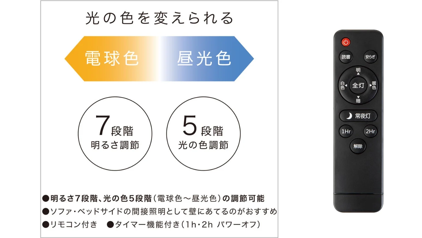 調光・調色機能の説明画像