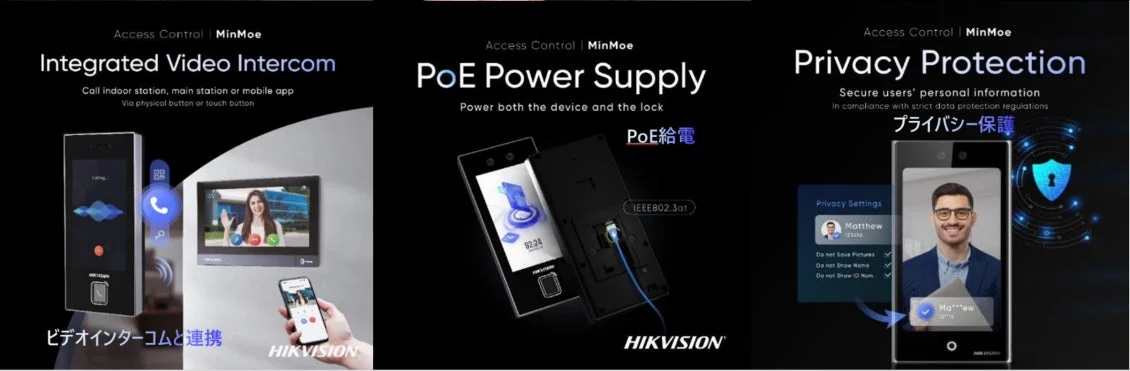 MinMoe アクセスコントロール、ビデオインターコム、PoE給電、プライバシー保護