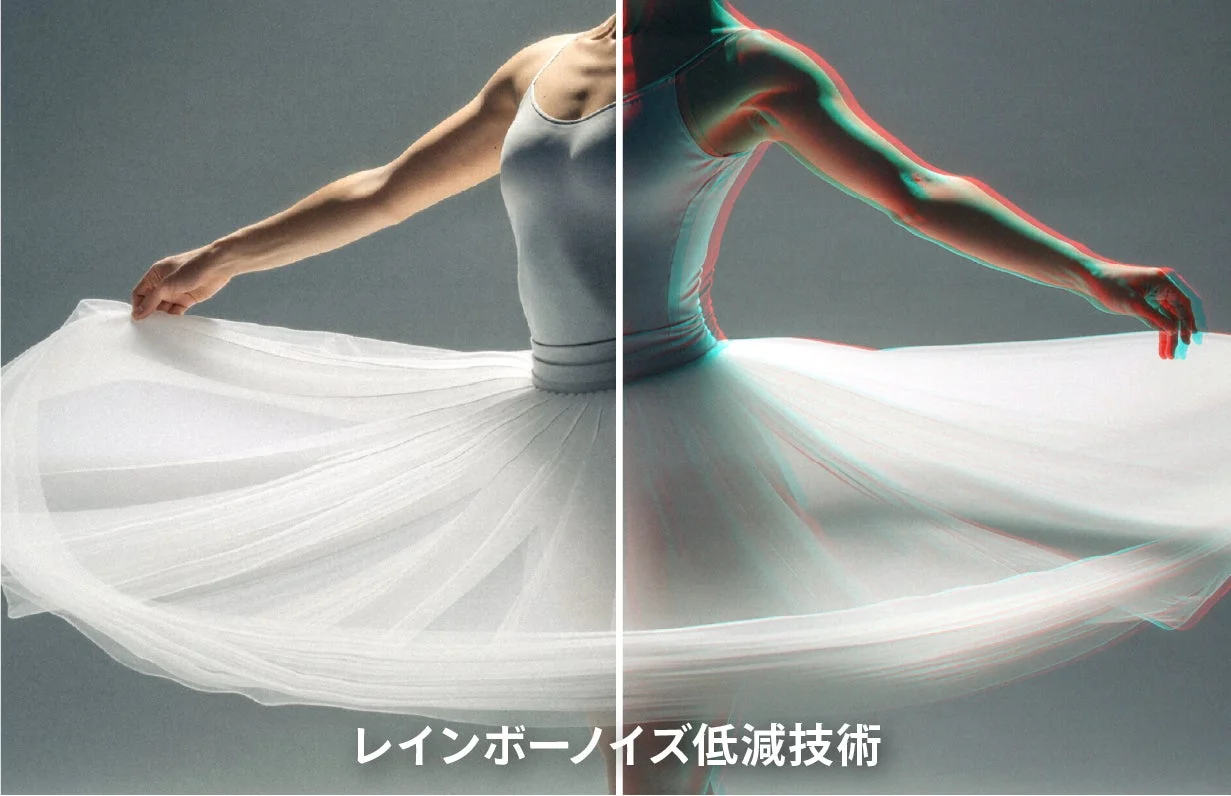 レインボーノイズ低減技術の比較