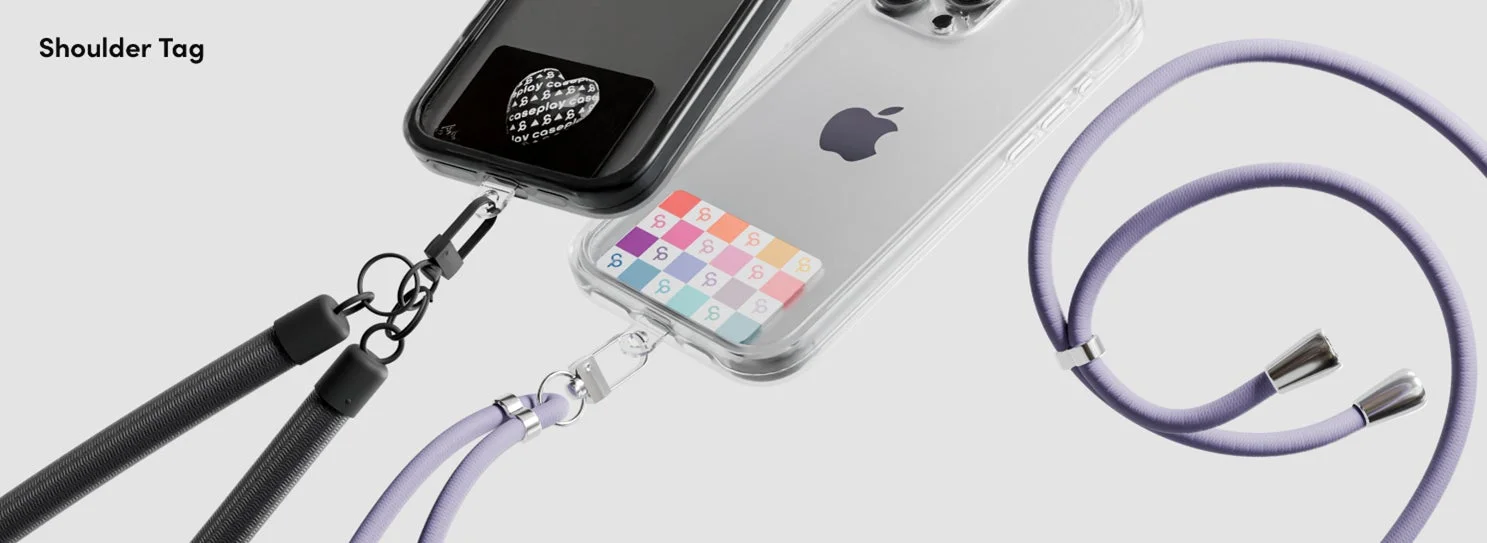 iPhoneにショルダーストラップを取り付けるためのタグとストラップ