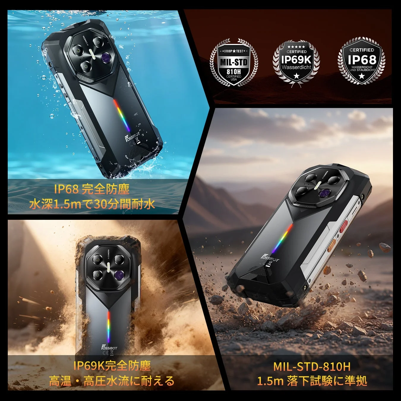 IP68/IP69K/MIL-STD-810H準拠の堅牢設計