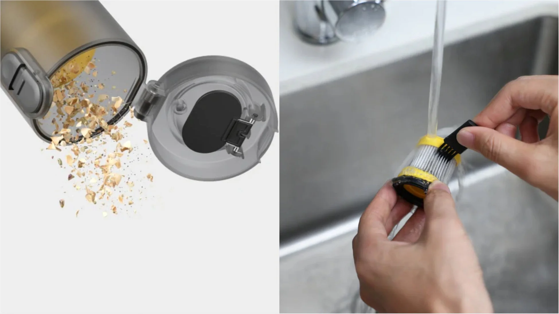 衛生的なダストカップとフィルター